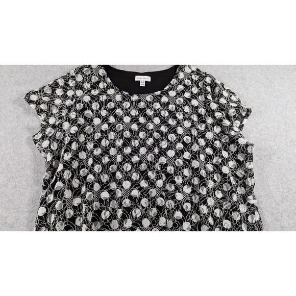 Susan Graver Women Top 3X Polka Dot Lace Overlay Swing Tunic Stretch Popover - Picture 3 of 10